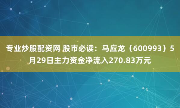 专业炒股配资网 股市必读：马应龙（600993）5月29日主力资金净流入270.83万元