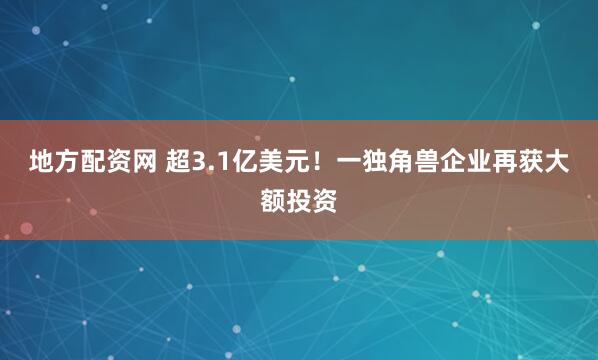 地方配资网 超3.1亿美元！一独角兽企业再获大额投资